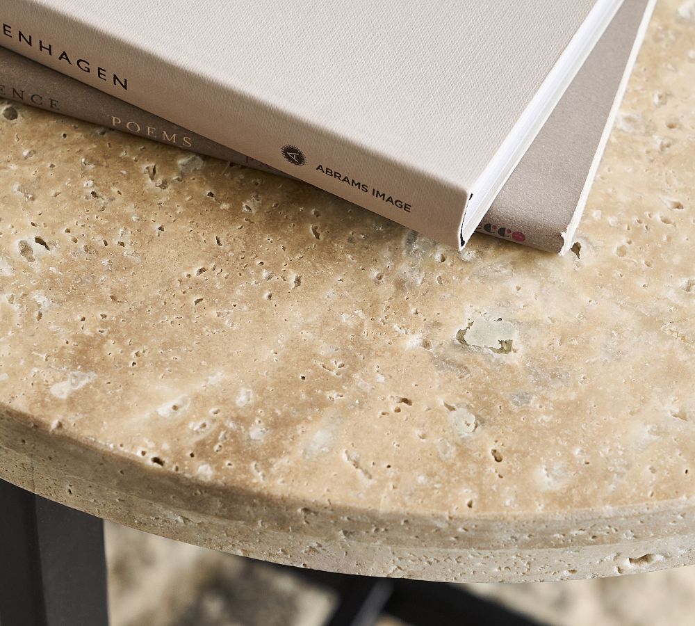 Lennox Round Travertine Side Table Pottery Barn