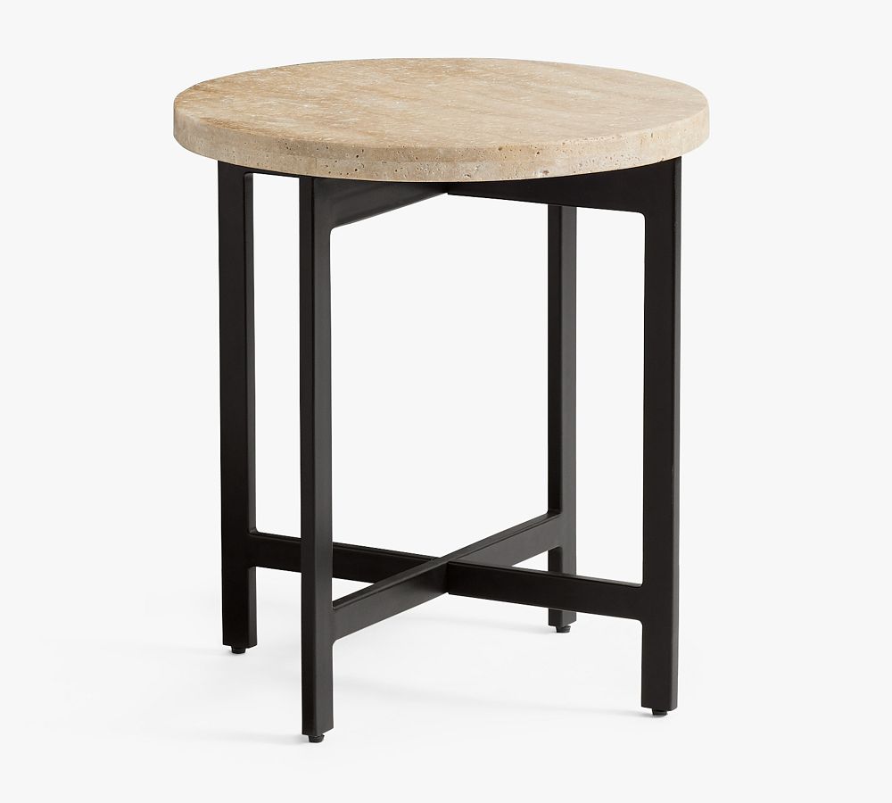 Lennox Round Travertine Side Table Pottery Barn