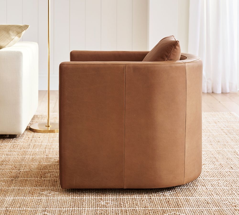 Ayden Barrel Leather Swivel Armchair Pottery Barn
