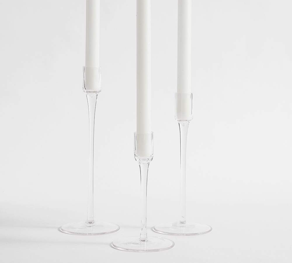 Monique Lhuillier Avril Etched Glass Taper - Set Of 3 | Pottery Barn