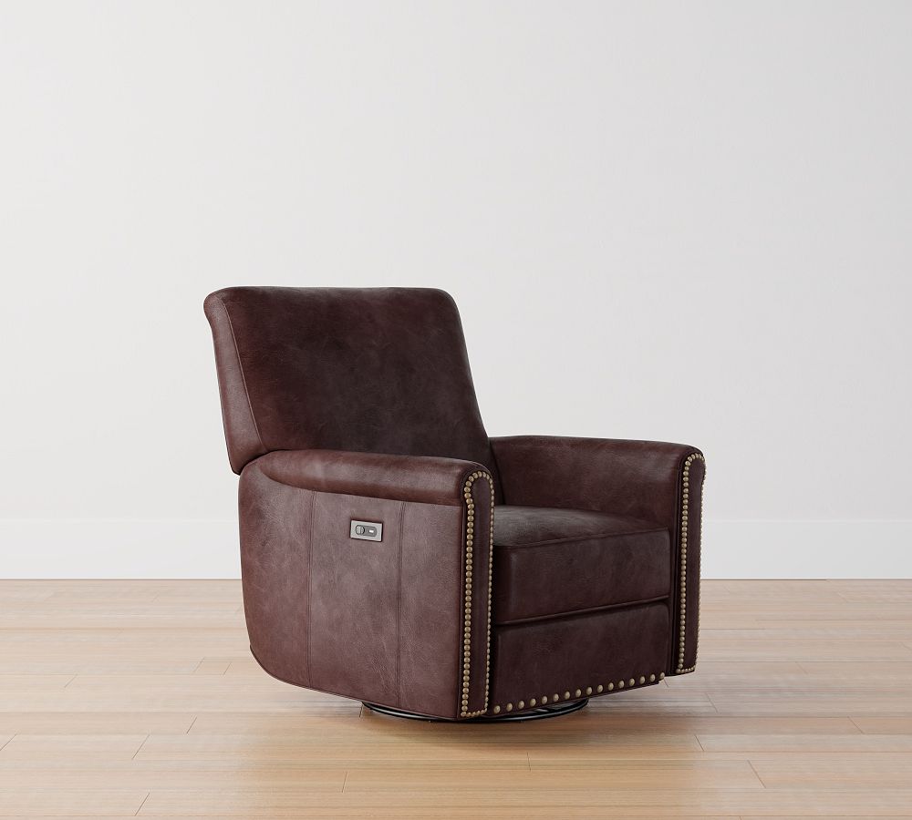 Irving Roll Arm Leather Power Swivel Glider Recliner