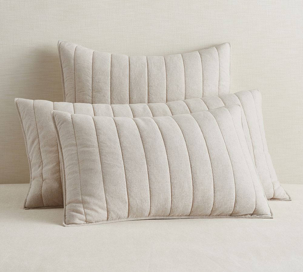 European Flax Linen/Cotton Channel Stitch Quilted Sham | Pottery Barn