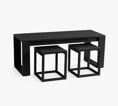 Malibu Metal Rectangular Outdoor Coffee Table with Nesting Stools ...