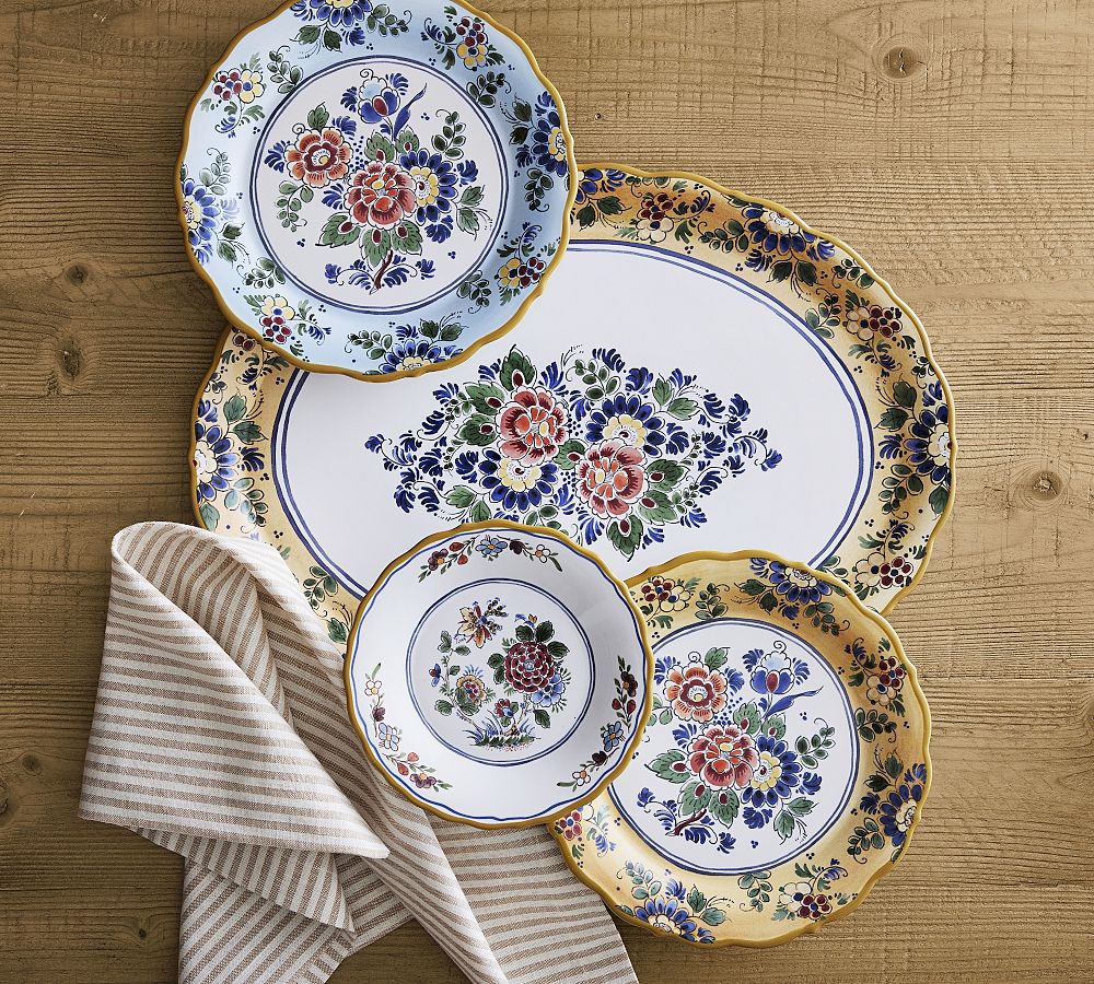 Charleston Floral Handcrafted Stoneware Appetizer Plates - Set of 4