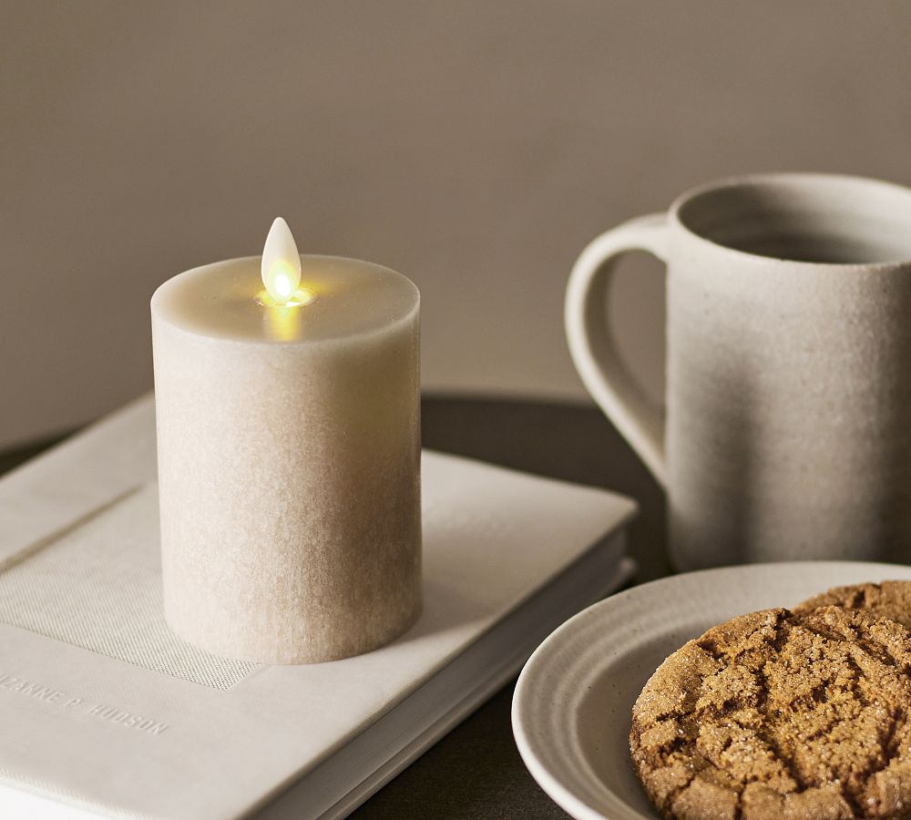 Premium Flickering Flameless Wax Pillar Candle Salt Washed Pottery Barn