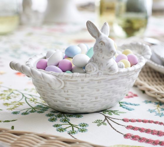 Rustic Bunny Basketweave Handcrafted Stoneware Candy Bowl | Pottery Barn