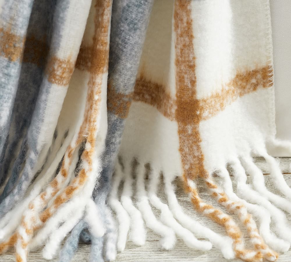 Easton Plaid Mohair Throw Blanket Pottery Barn