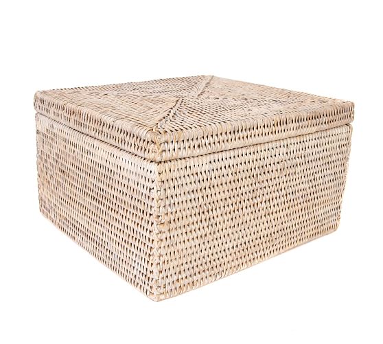 Tava Handwoven Rattan Square Storage Box With Lid | Pottery Barn