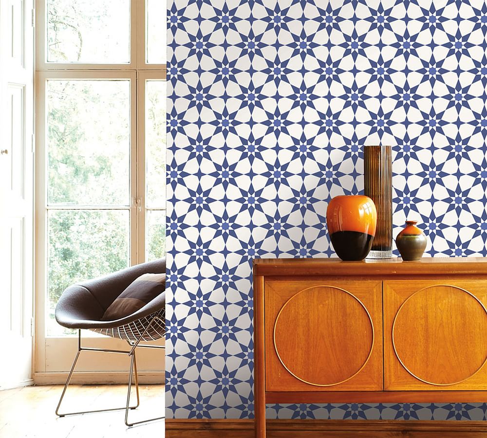 Soleil Santorini Blue Removable Wallpaper Pottery Barn