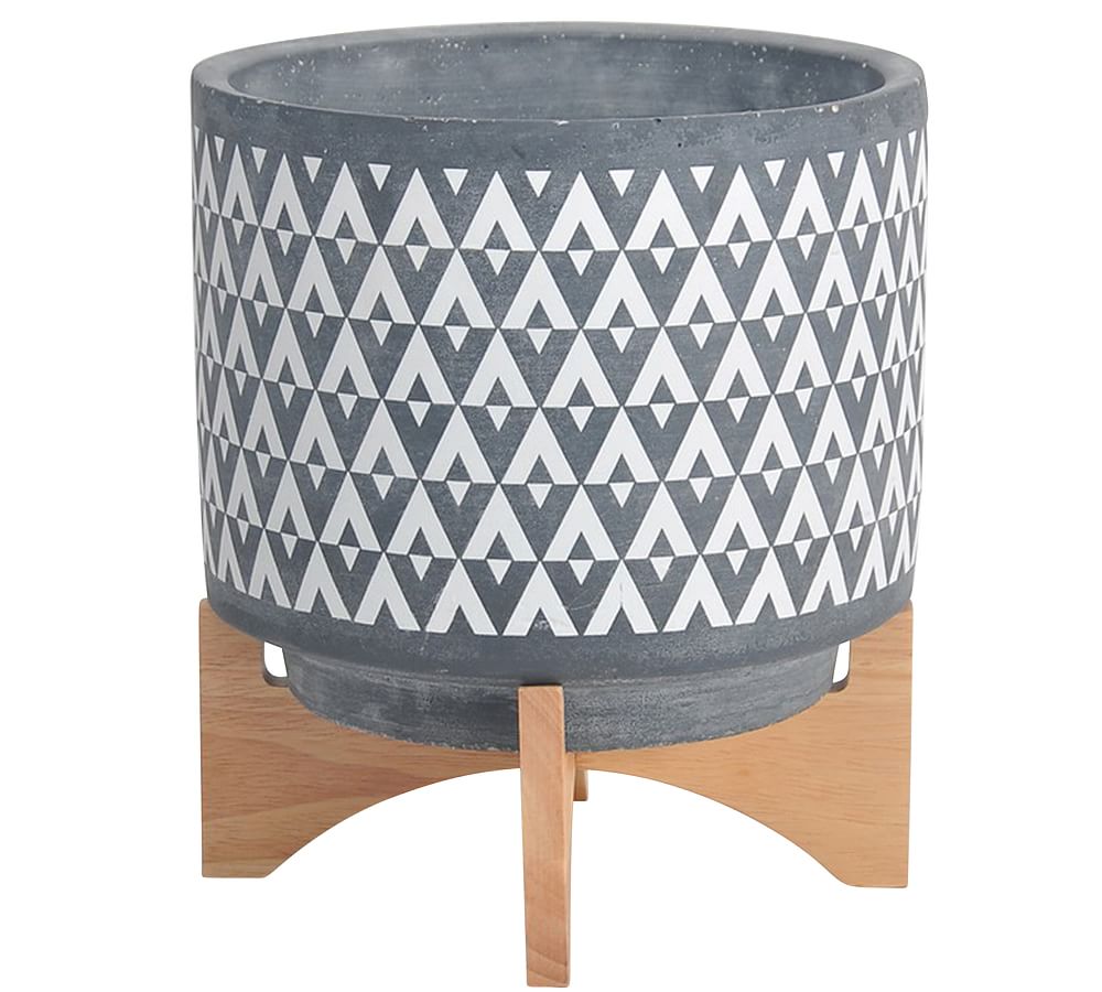 Aaliyah Ceramic Planter on Wooden Stand | Pottery Barn