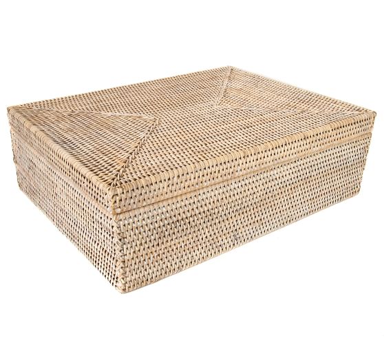 Tava Handwoven Rattan Flat Legal File Storage Box With Lid | Pottery Barn