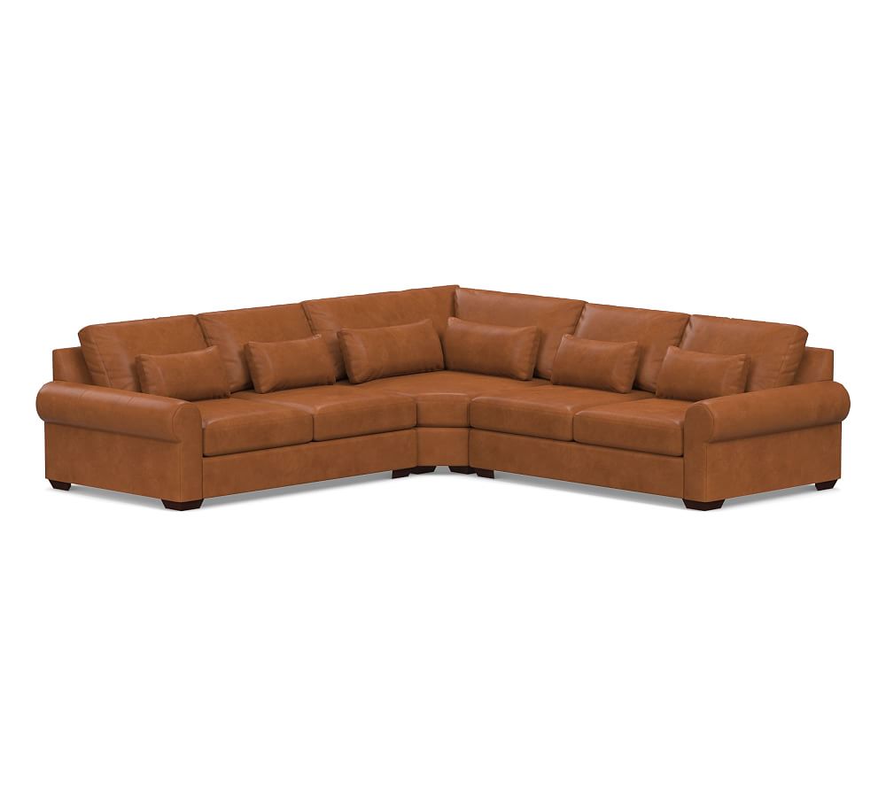 Big Sur Roll Arm Leather 3-Piece L-Shaped Wedge Sectional