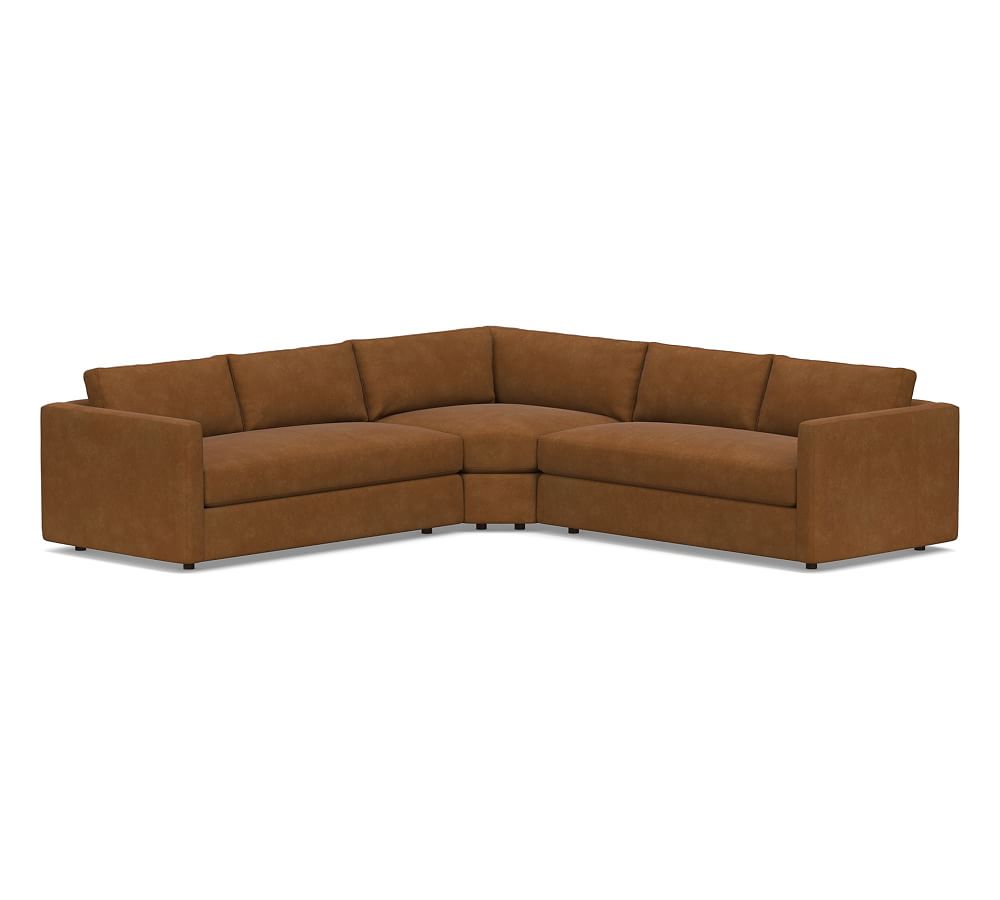 Carmel Square Slim Arm Leather 3-Piece L-Shaped Wedge Sectional