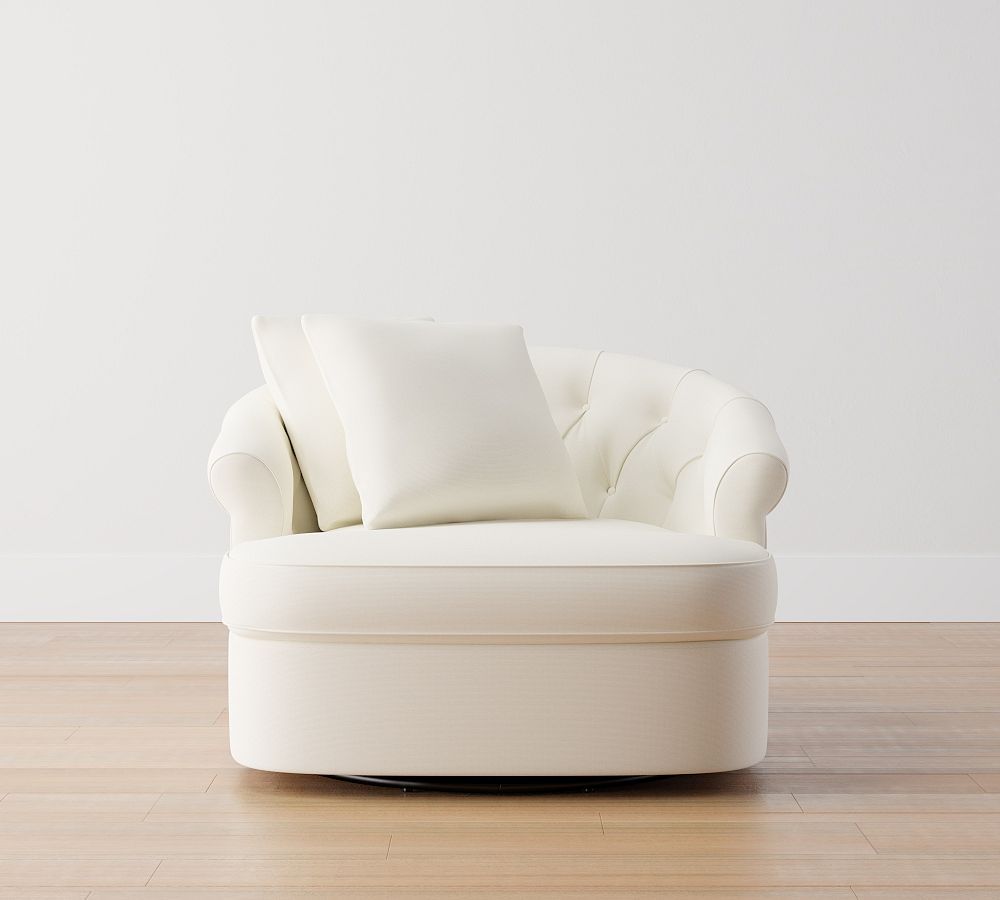 Sutton Tufted Upholstered Swivel Armchair Pottery Barn