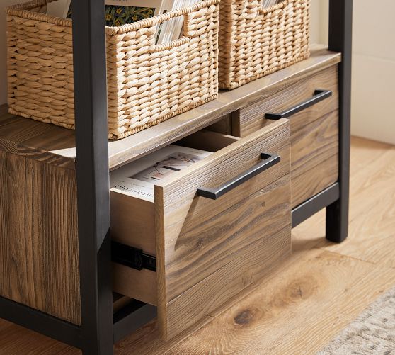 Thorndale Reclaimed Wood Open Bookcase with Drawers Pottery Barn