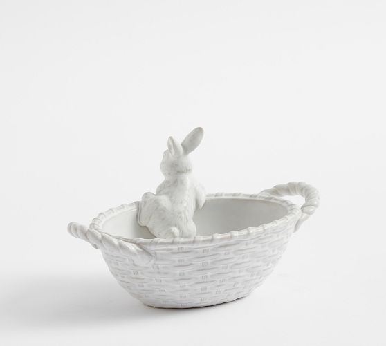 Rustic Bunny Basketweave Handcrafted Stoneware Candy Bowl | Pottery Barn