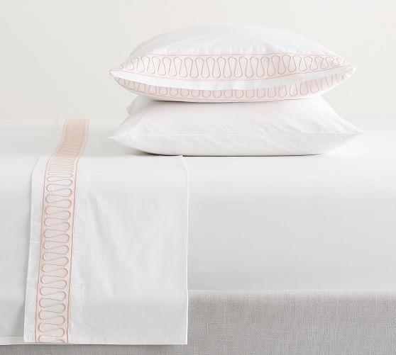 Monique Lhuillier Margaux Embroidered Organic Percale Sheet Set