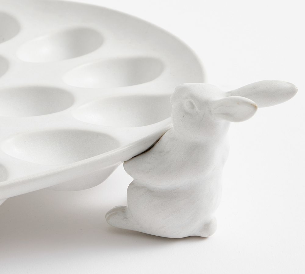 Rustic Bunny Handcrafted Stoneware Deviled Egg Platter Pottery Barn