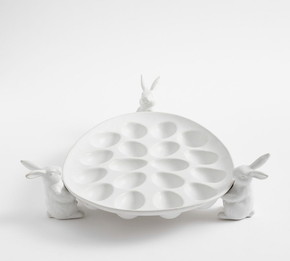 Rustic Bunny Handcrafted Stoneware Deviled Egg Platter Pottery Barn