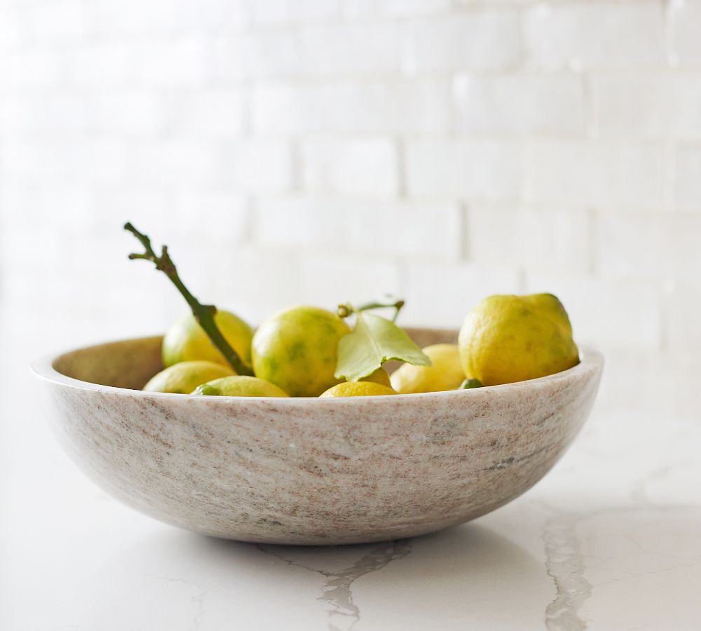 Handcrafted Beige Marble Fruit Bowl