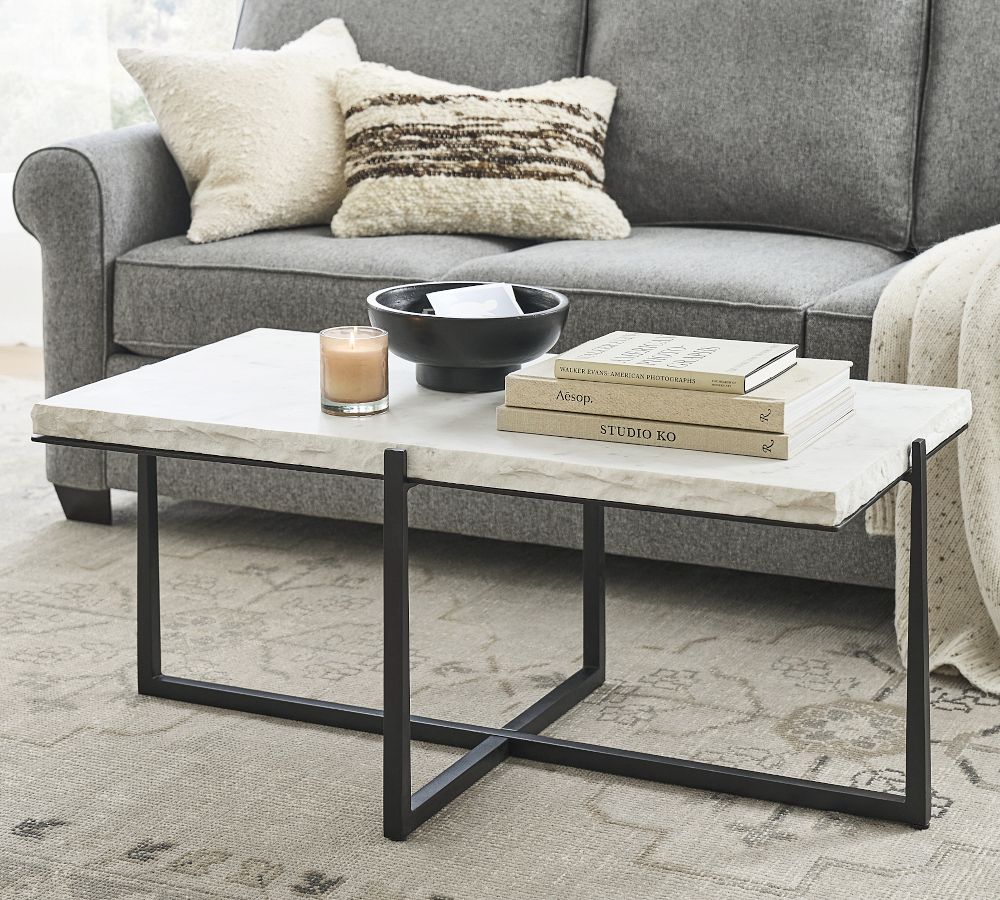 Cori Rectangular Chiseled Marble Coffee Table | Pottery Barn