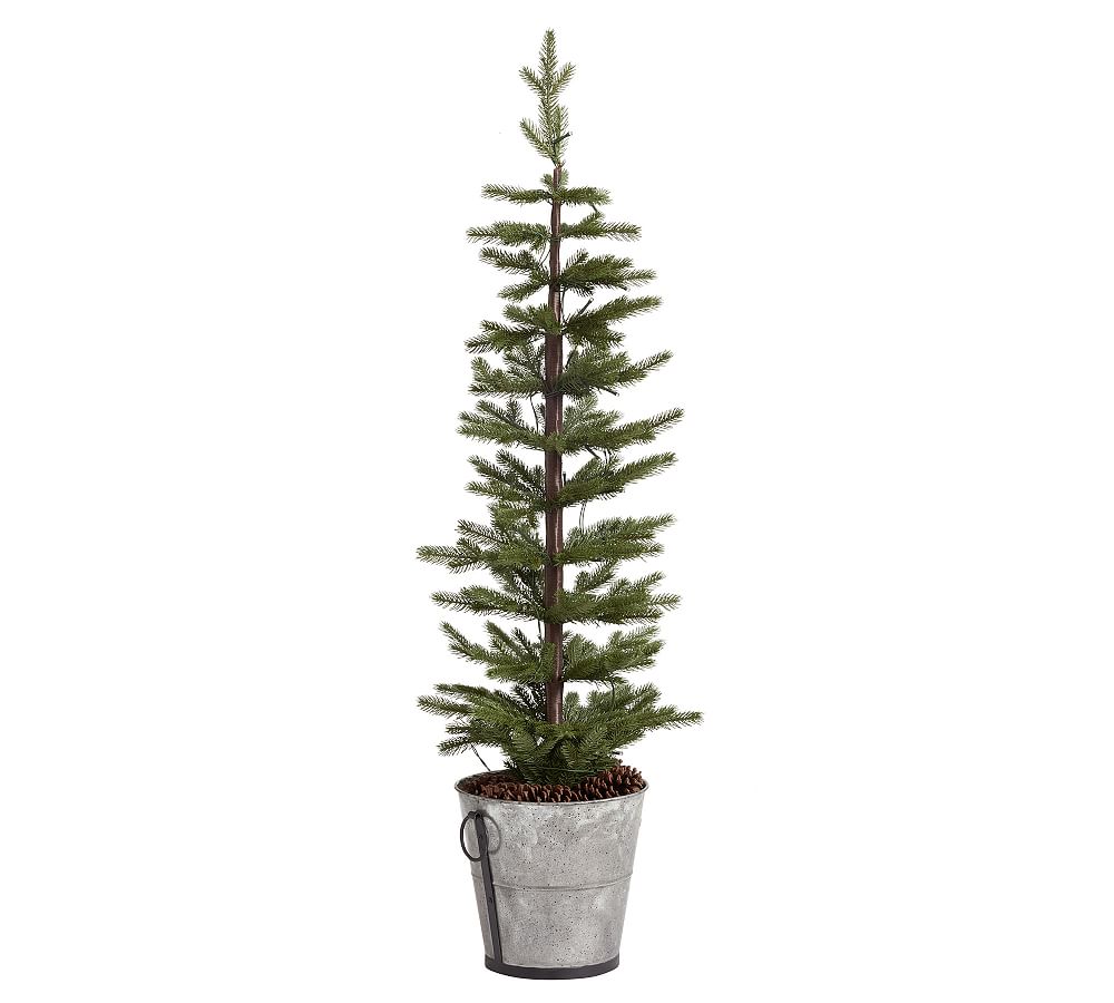 Pre-Lit Pine Trees in Galvanized Bucket | Pottery Barn