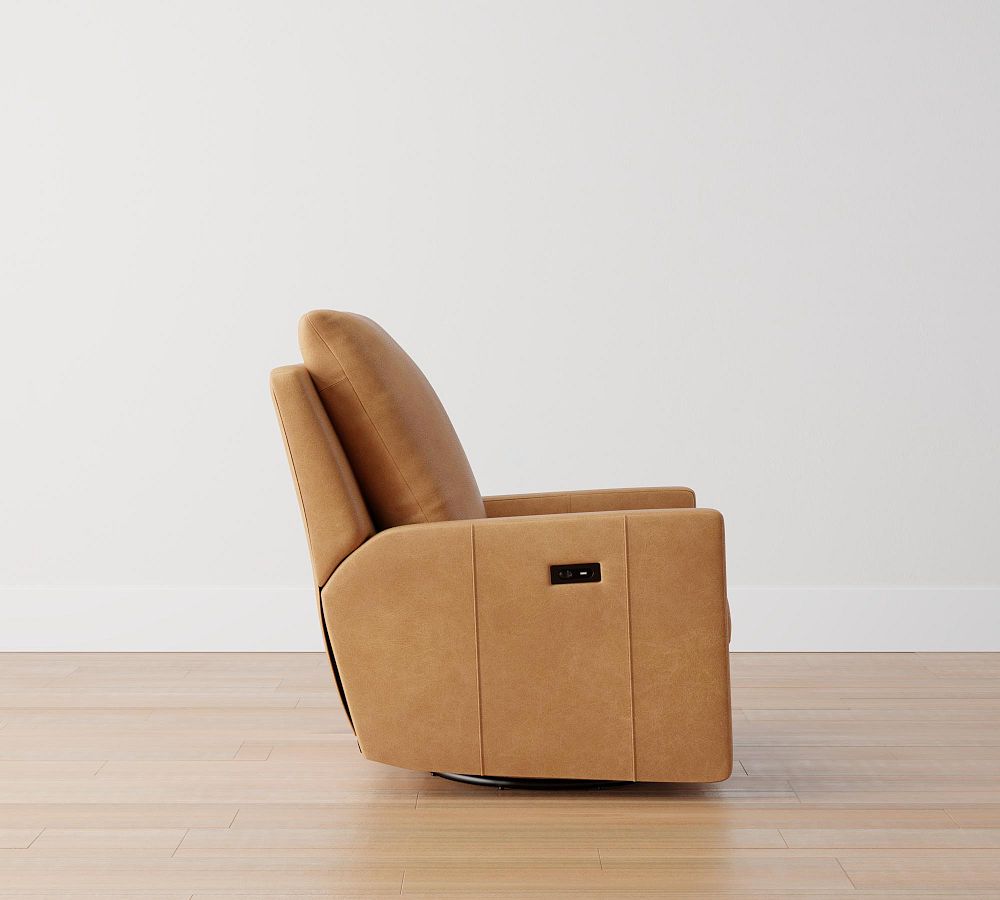 Ayden Square Arm Leather Power Swivel Glider Recliner Pottery Barn