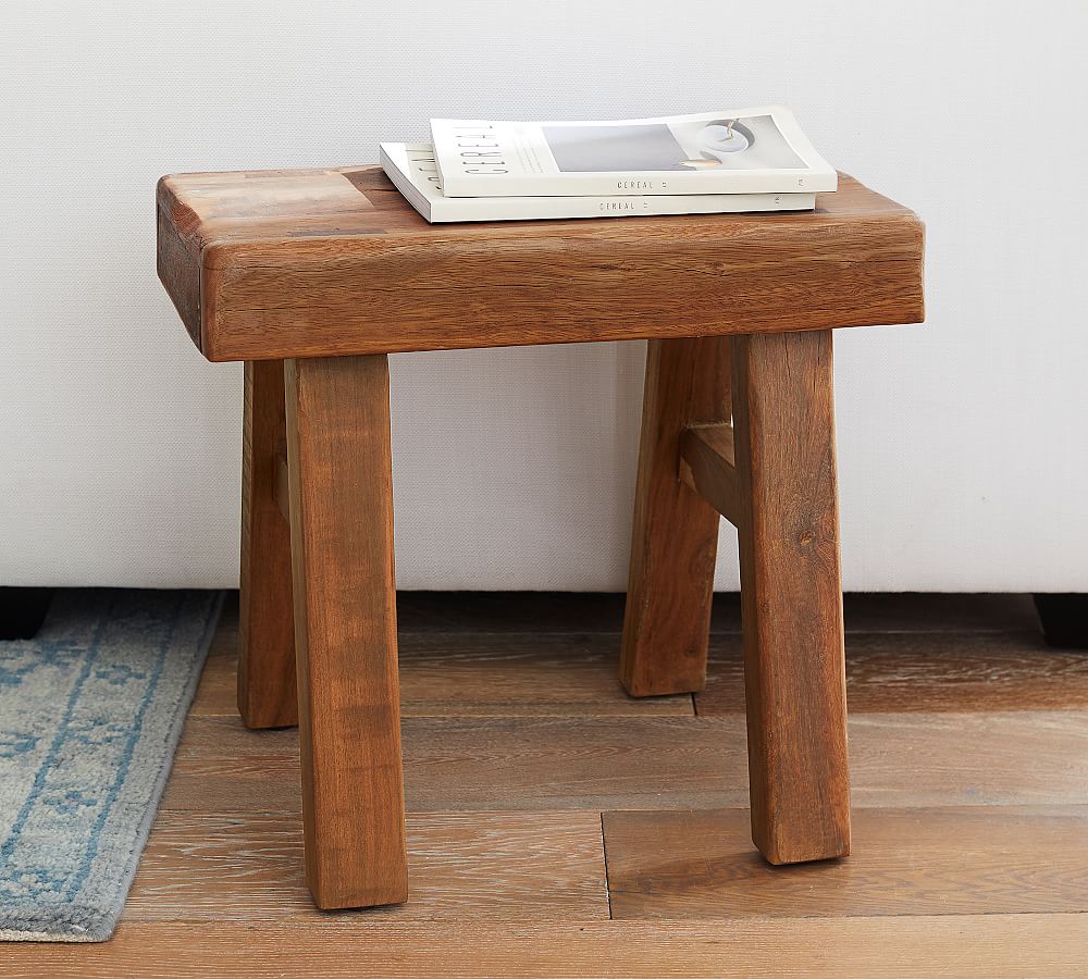 Rustic Reclaimed Wood Accent Stool L 