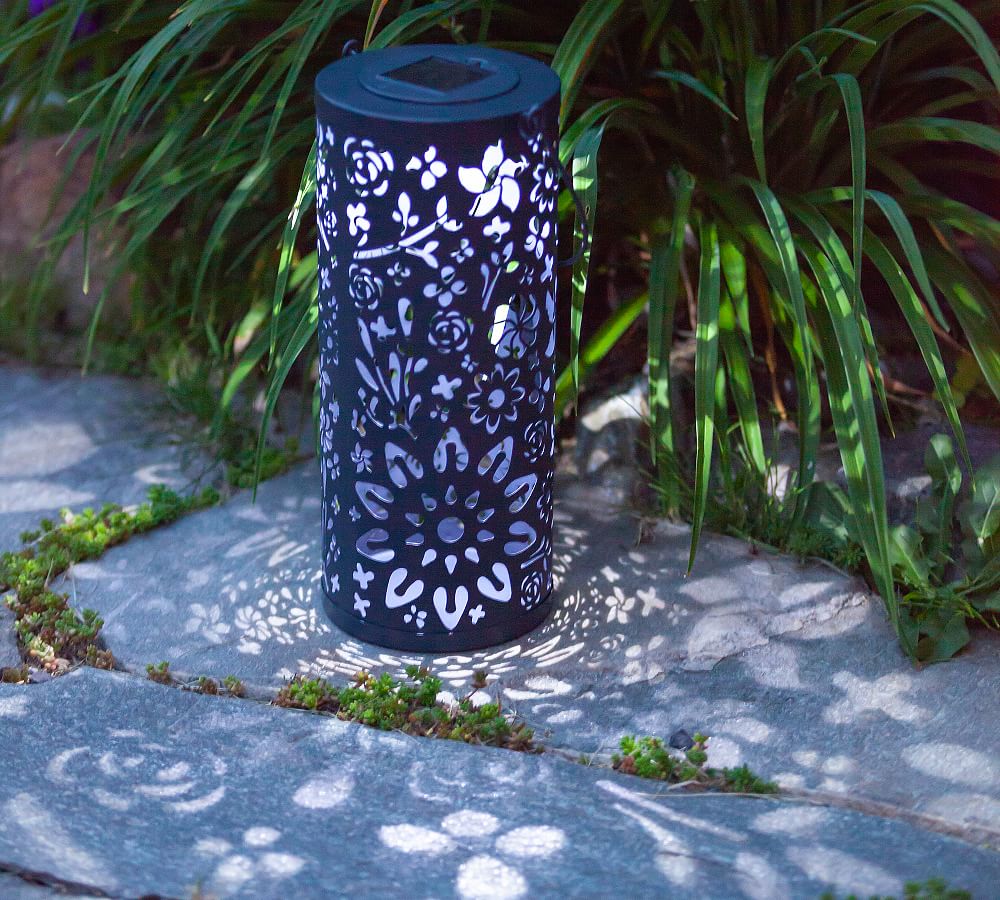 Punched Metal Bloom Solar Outdoor Lantern Pottery Barn