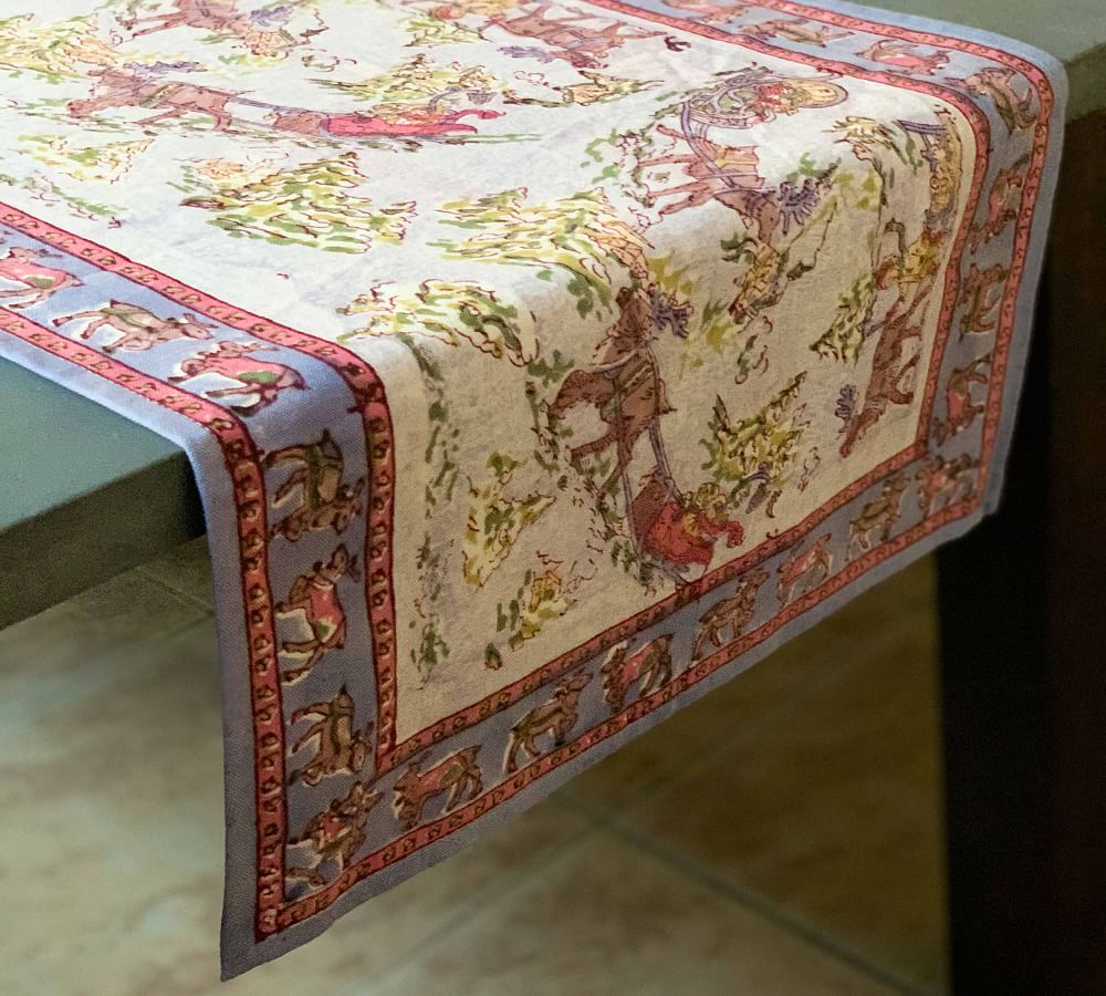 Winter Reindeer Block Print Table Runner Pottery Barn