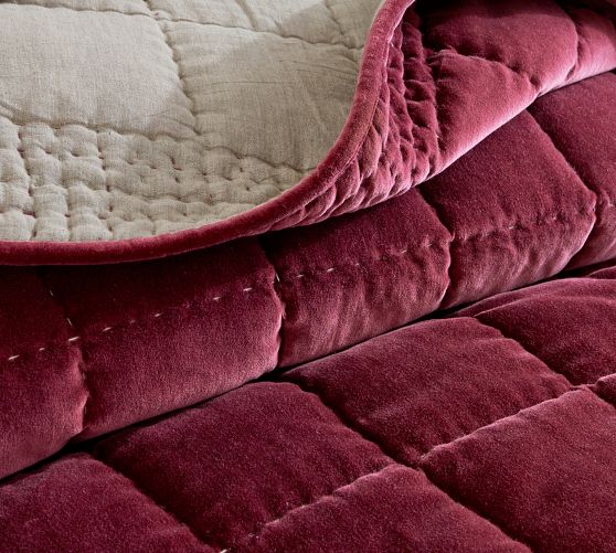 Velvet Handcrafted Box Stitch Quilt | Pottery Barn