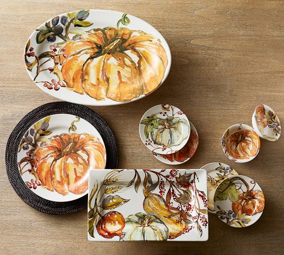 Harvest Pumpkin Rectangular Serving Platter | Pottery Barn