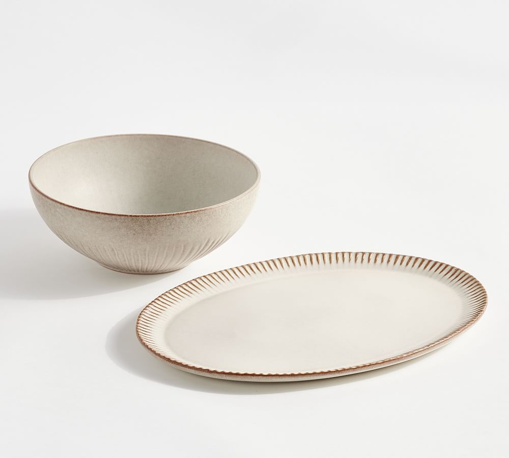 Ridge Textured Stoneware Serving Bowl & Platter Set