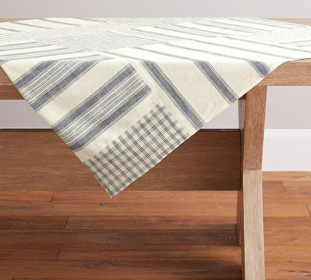French Striped Patchwork Organic Cotton Table Throw