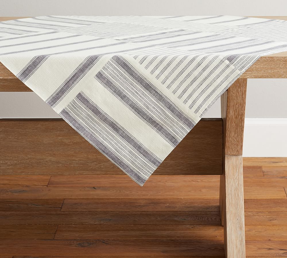 French Striped Patchwork Organic Cotton Table Throw