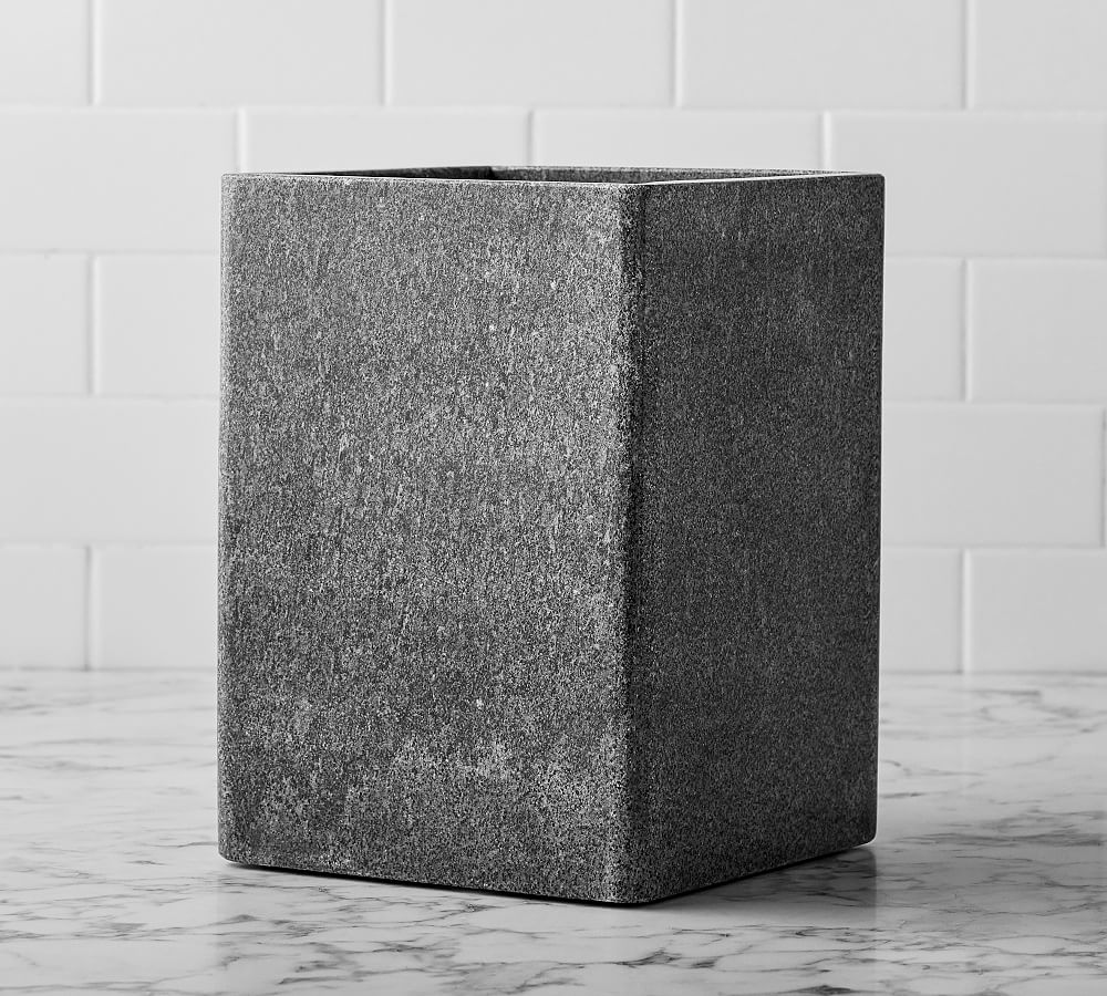 Black Handcrafted Marble Trash Can
