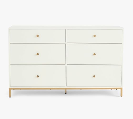 White 6 drawer dresser deals with gold hardware