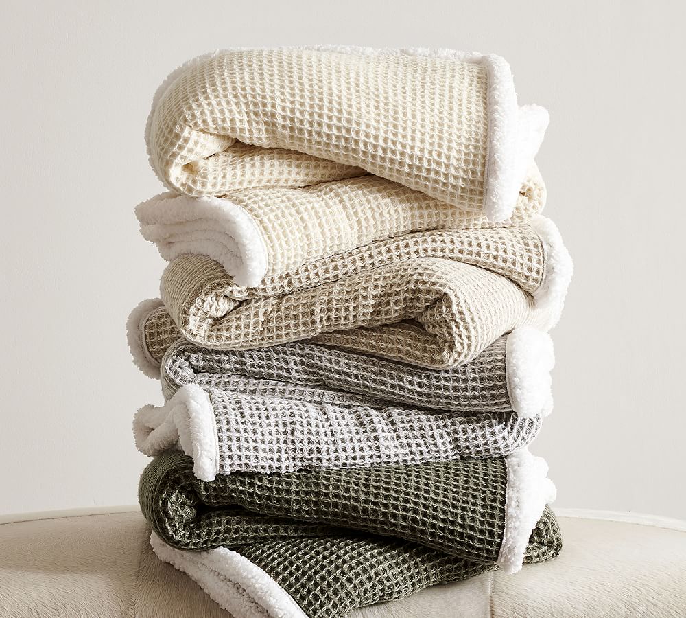 Waffle Sherpa Back Throw Blanket Pottery Barn