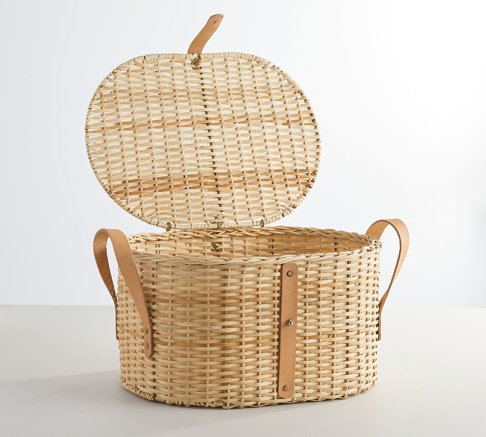 Austin Natural Woven Basket with Lid Pottery Barn