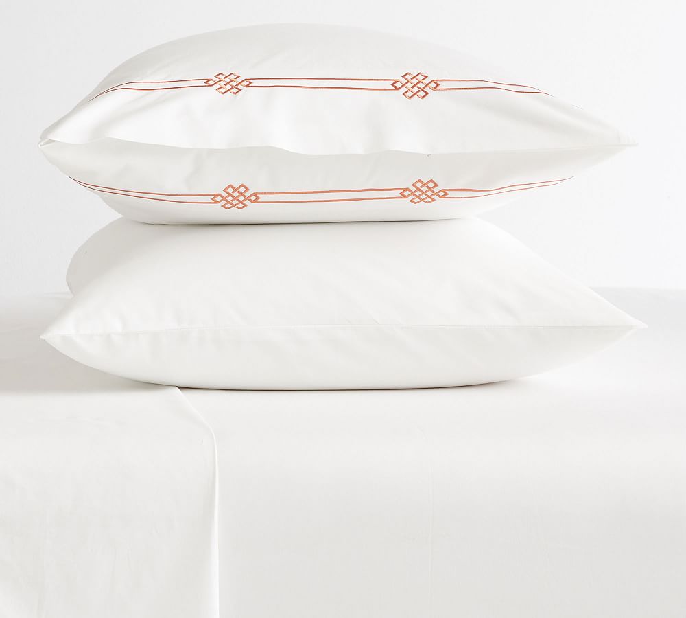 Emilia Embroidered Organic Percale Pillowcases - Set of 2