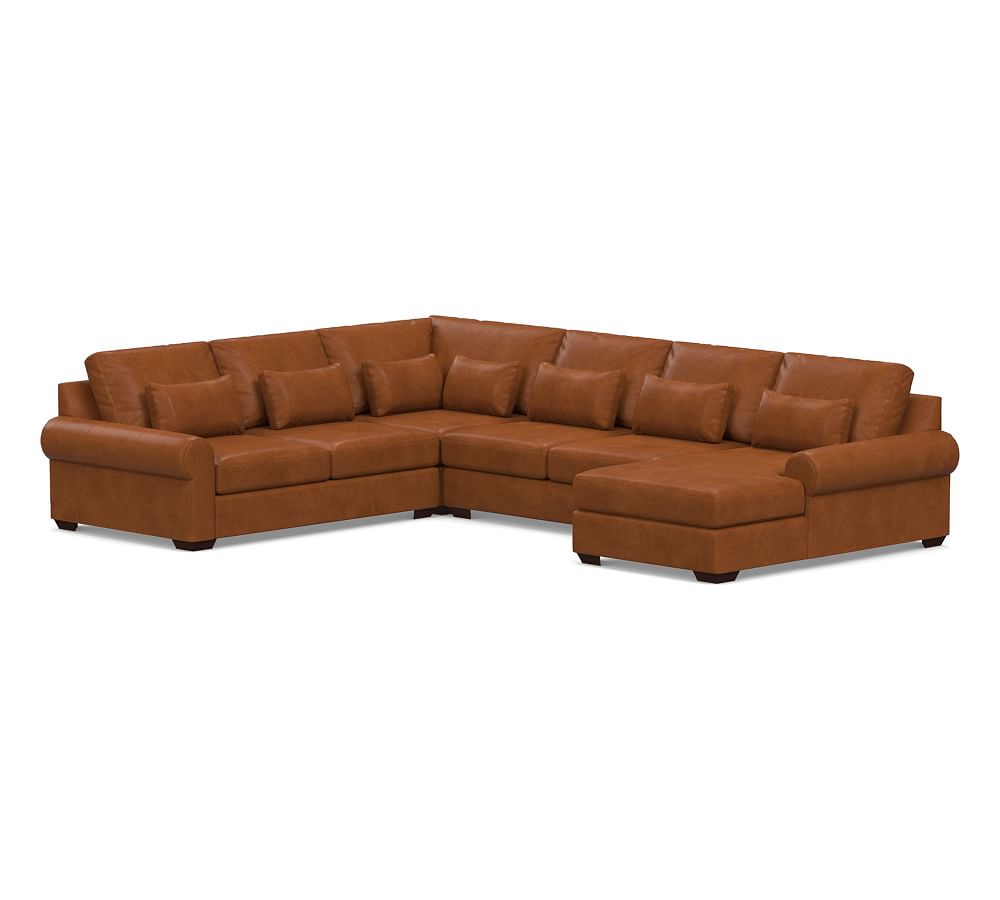 Big Sur Roll Arm Deep Seat Leather 4-Piece Sofa Chaise Sectional