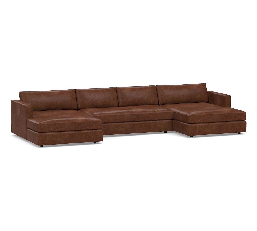 Jake Modular Leather U Shaped Sofa Double Wide Chaise Sectional