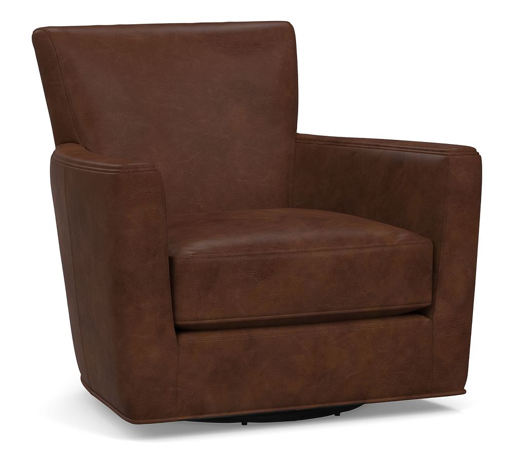 Irving Square Arm Leather Swivel Armchair