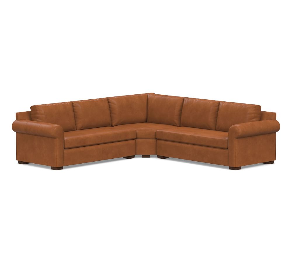 Shasta Roll Arm Leather 3-Piece L-Shaped Wedge Sectional