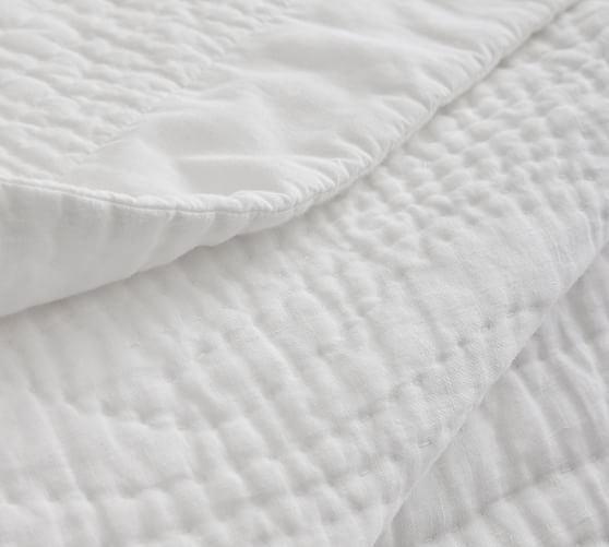 White Belgian Flax Linen Handcrafted Quilt | Pottery Barn