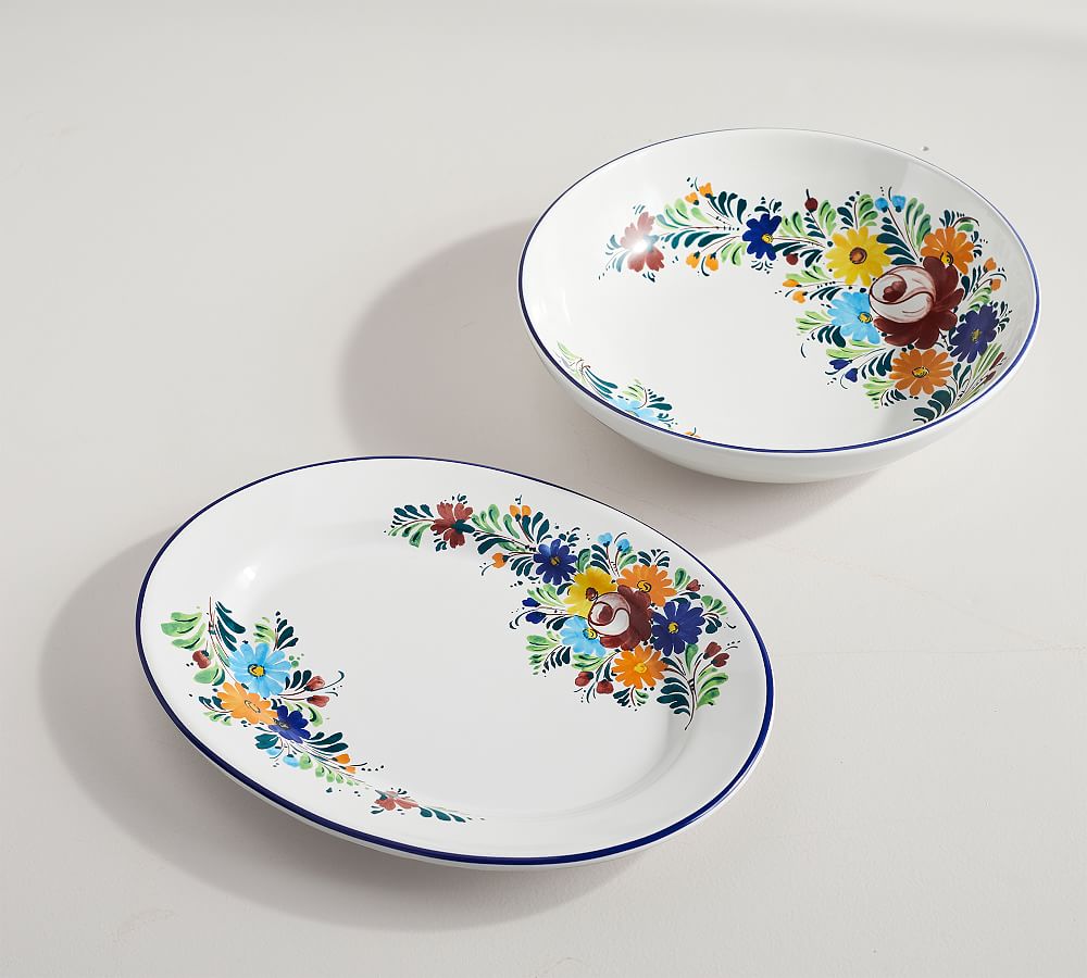 Nova Deruta Floral Ceramic Serving Bowl & Platter Set Pottery Barn
