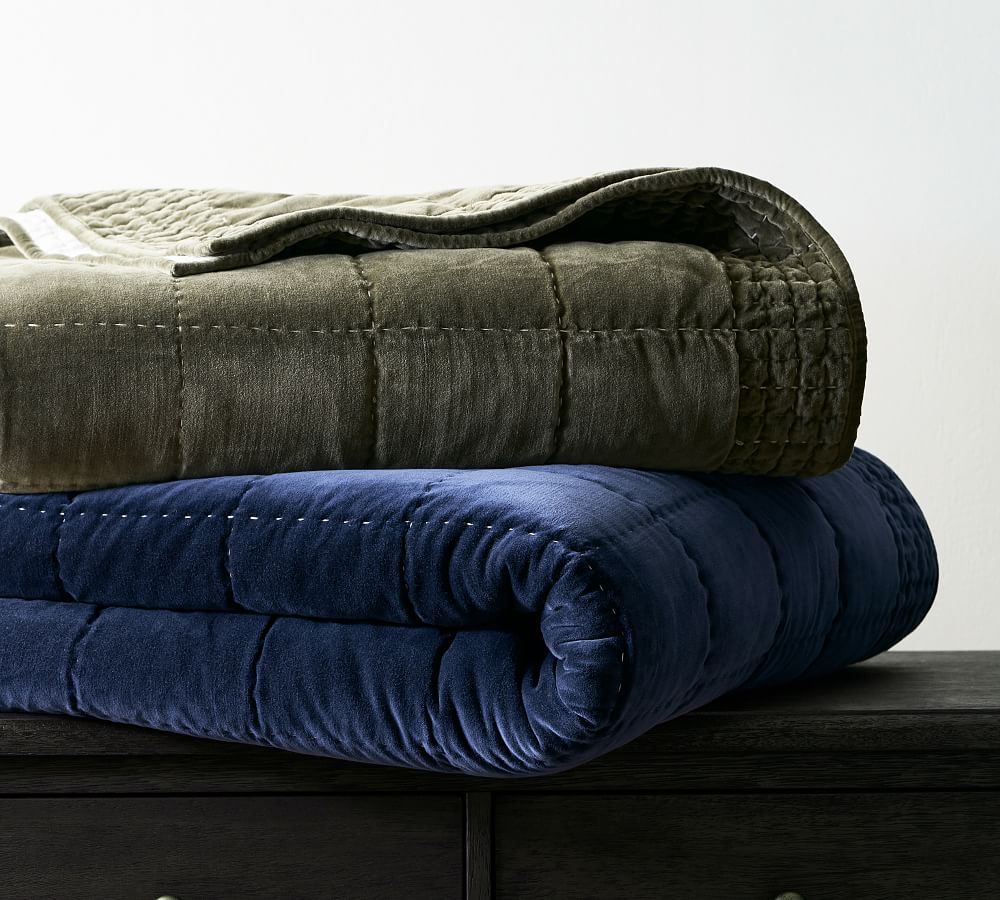 Velvet Handcrafted Box Stitch Quilt Pottery Barn