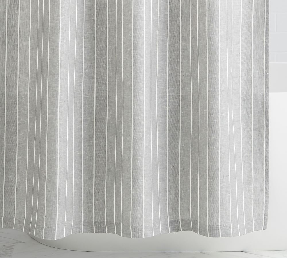 Belgian Flax Linen Striped Shower Curtain | Pottery Barn
