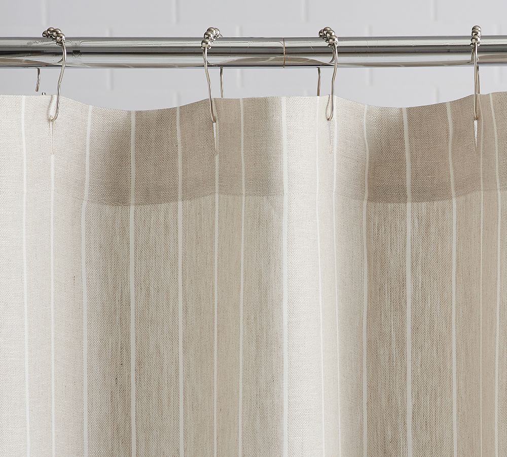 Belgian Flax Linen Striped Shower Curtain | Pottery Barn