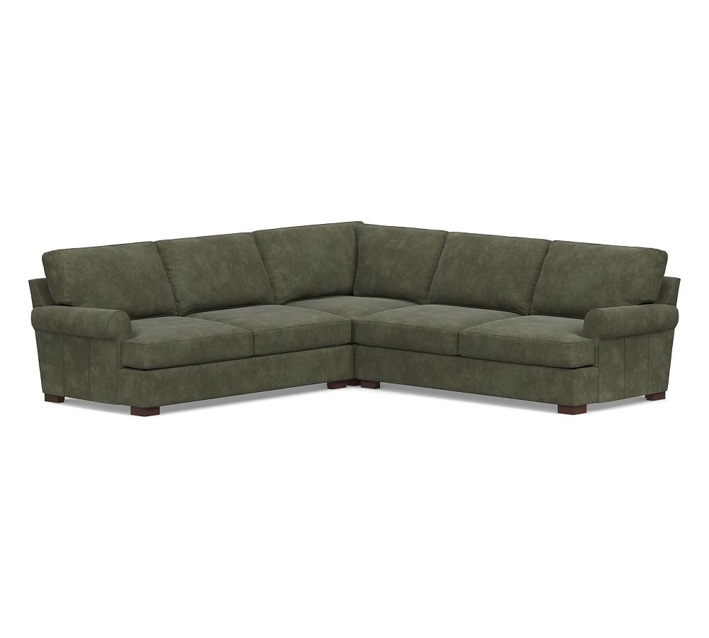 Townsend Roll Arm Leather 3-Piece Sectional
